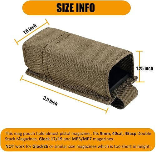 Miniatura 22 de KRYDEX Bolsa de pistola sola/doble Mag, bolsa de nylon 0.354 in para revista con inserto de bolsa de revista de liberación rápida Bolsa Mag