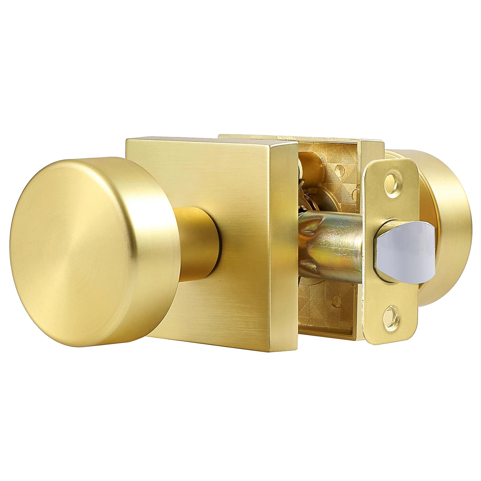 Brushed Gold Interior Door Knobs, Satin Brass Passage Door Knob Interior for Closet Hallway, Heavy Duty Modern Square Passage Door Handle