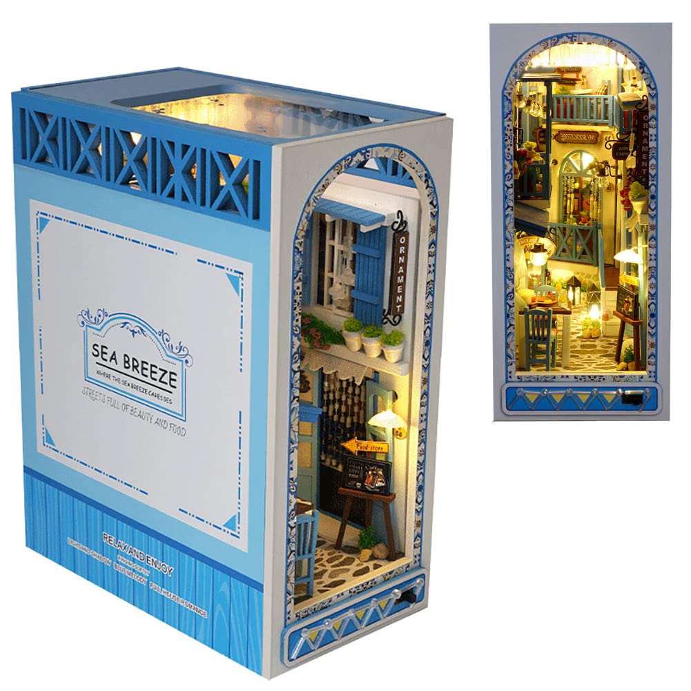 Amazon.com: 3D Wooden Bookshelf Puzzle DIY Book Nook Kit Blue Sea