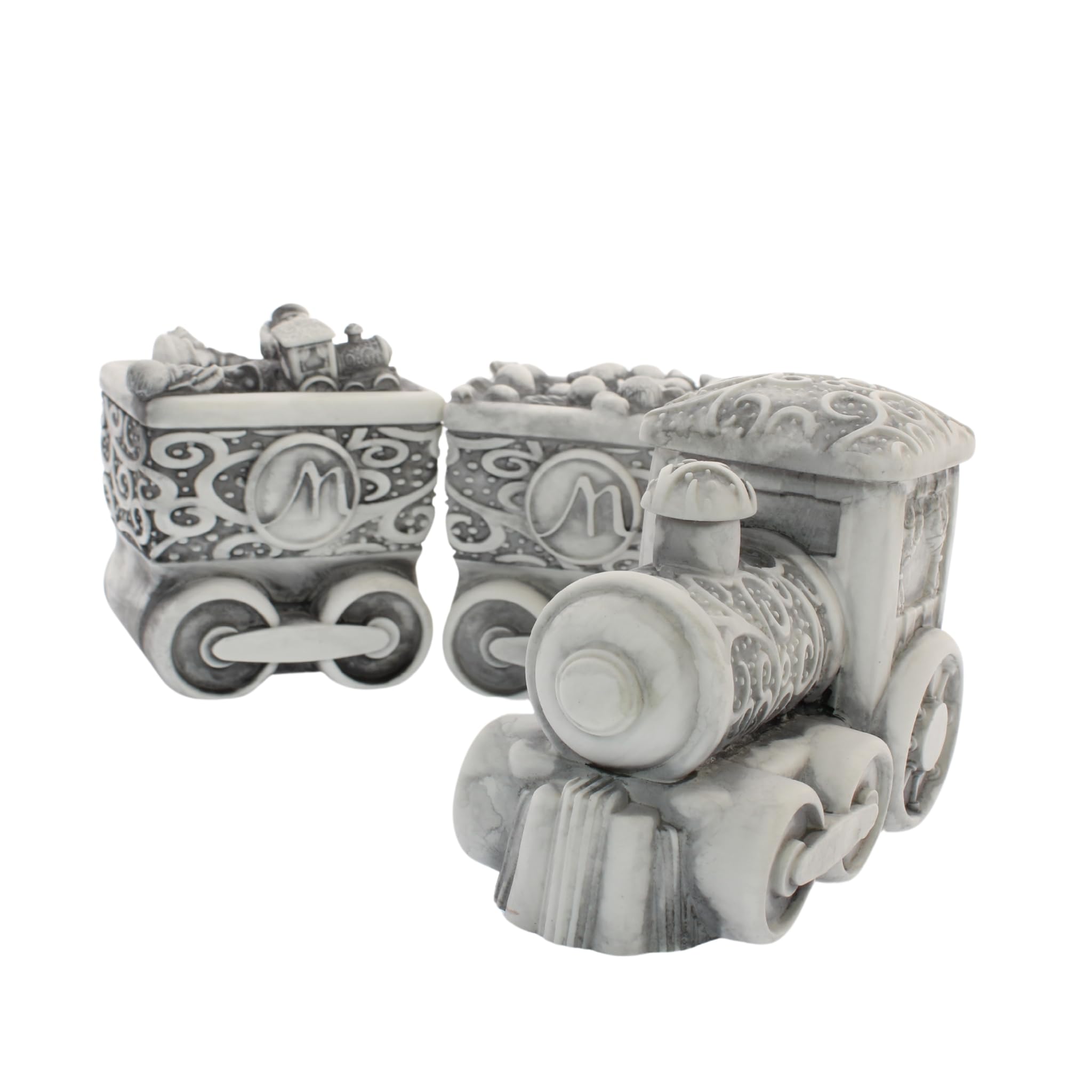 Moranduzzo Firenze 1946 - Soprammobile Treno Merano in Marmoresina effetto statua, Pitturato e Decorato a Mano, 100% Made in Italy (Treno Merano completo)