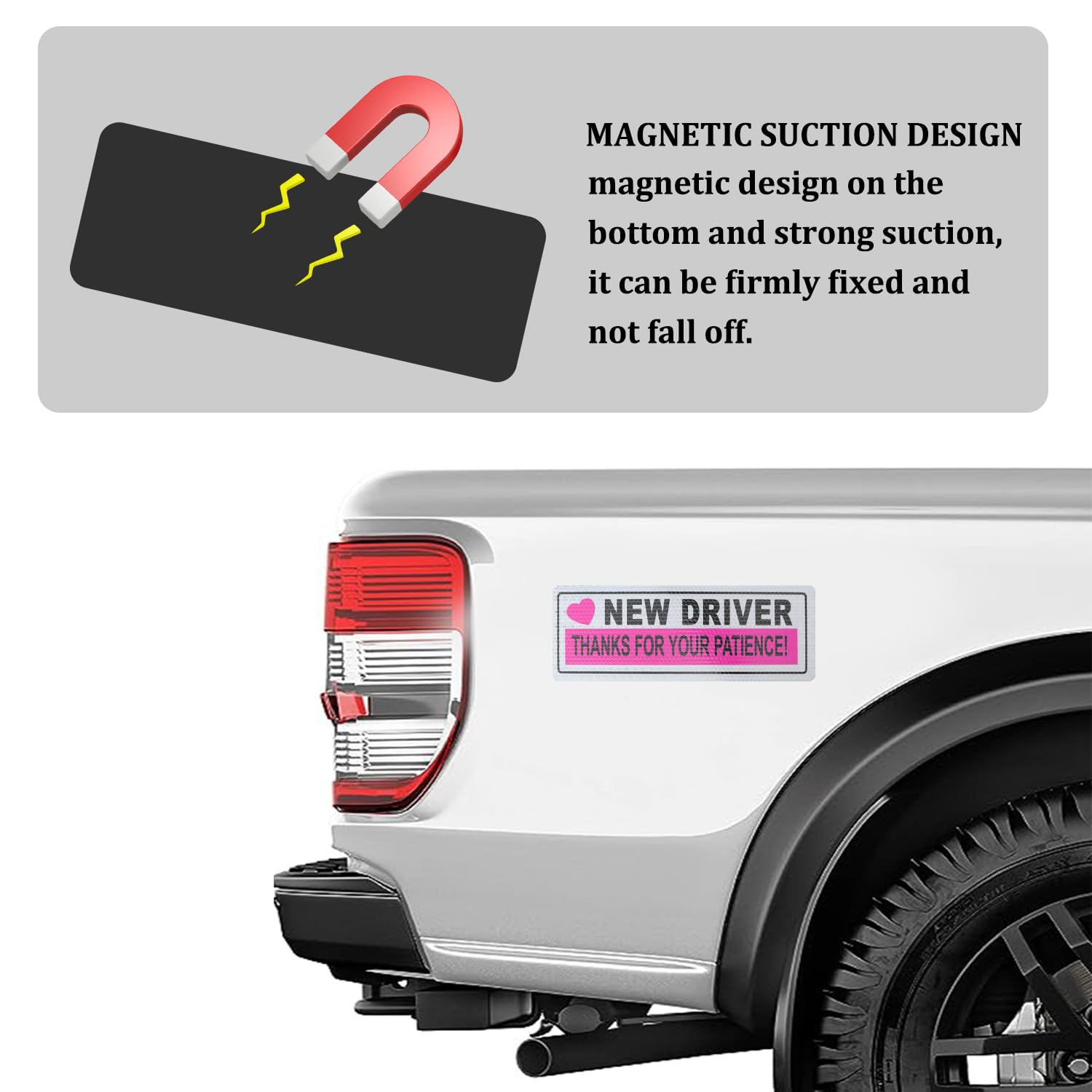 2-Pack Student Driver Magnets - Reflective, Magnetic Car Decals For New Drivers, Pink - View #6