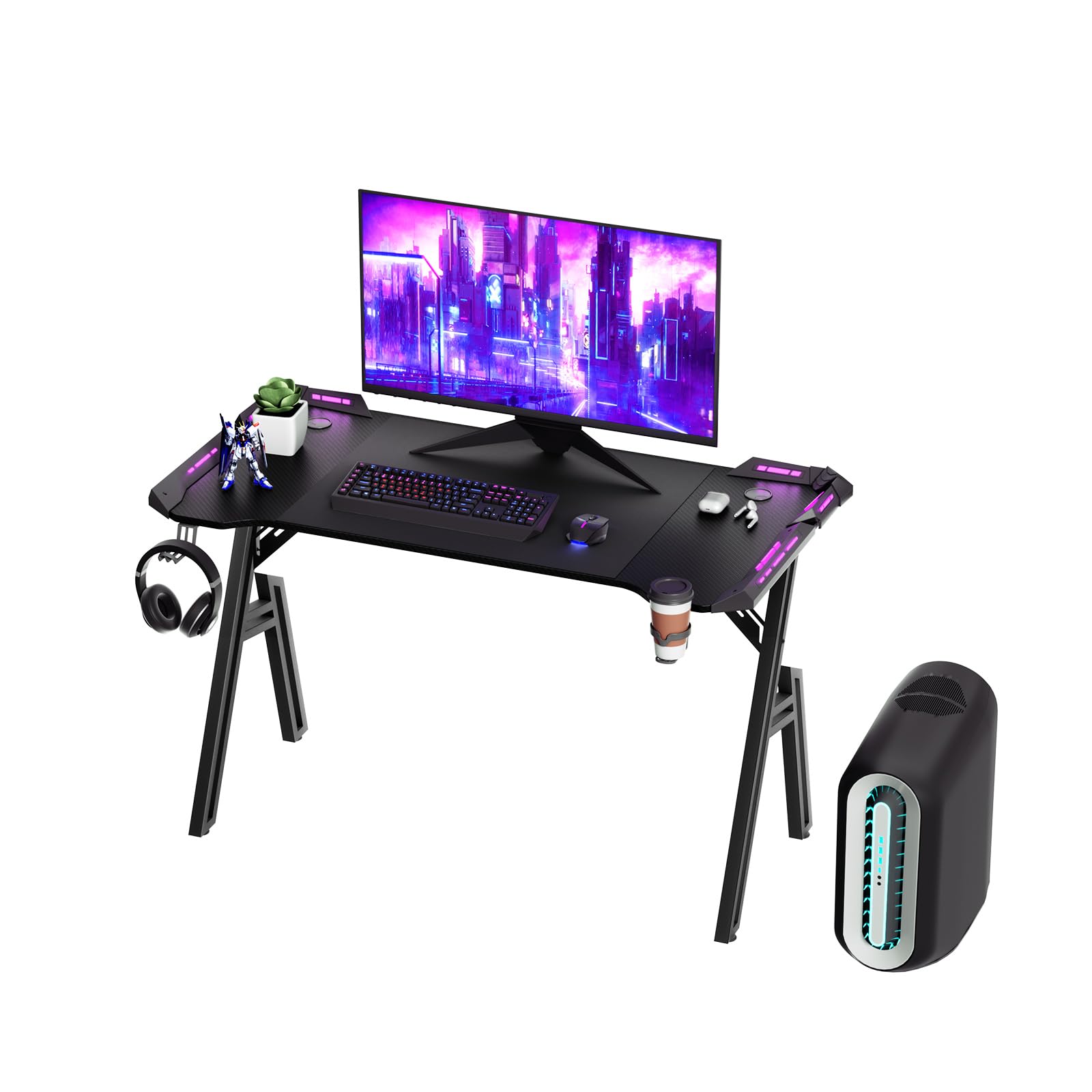 NAIZY Gamingtafel, 120 x 60 cm, zwart, bureau, koolstofvezelplaat