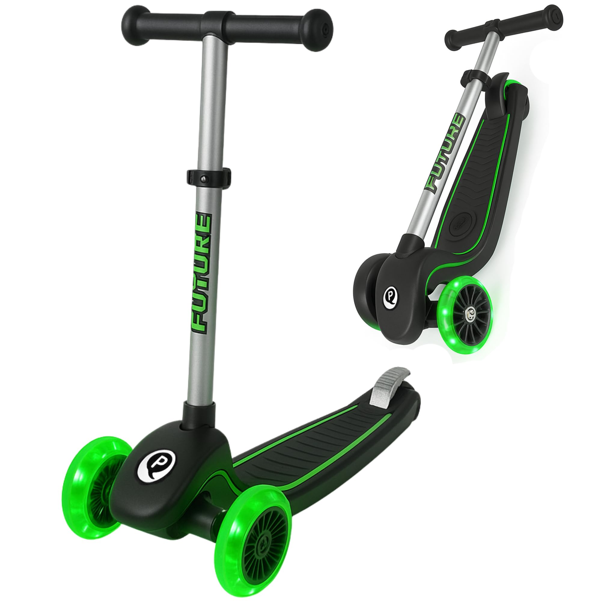 QPlay Patinete Niño Infantil 3 Ruedas Luminosas | Altura Regulable | Luces LED en la Base y en Las Ruedas | Diseño Estable y Visible | Patinete Plegable Niño con Puños Antideslizantes