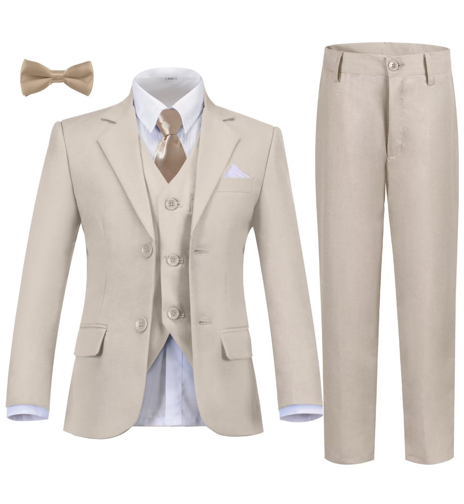 Boys Formal Suit Set Kids Tuxedo Suits for Boys Easter Wedding Outfit with Ties and Pocket Square