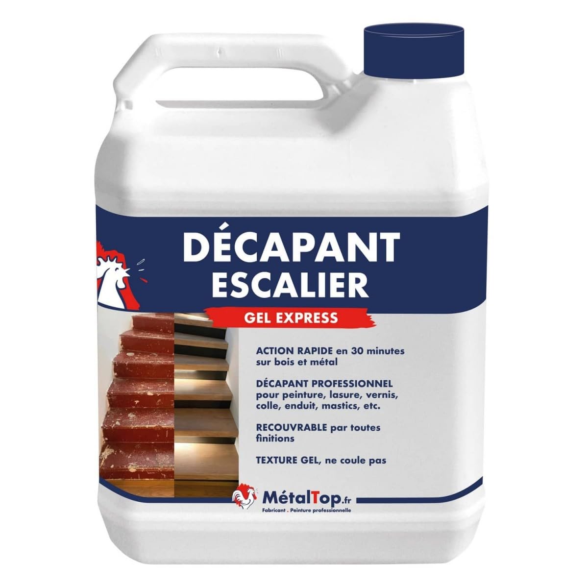 Metaltop - Decapant Escalier - 5 L - Formule gel de haute performance pour éliminer vernis, peinture et lasure.