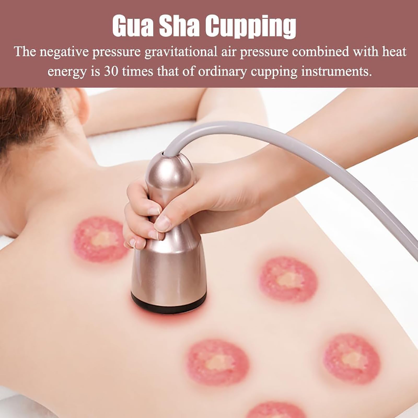 Strumento per Fisioterapia Gua Sha, Coppettatrice Elettrica con 3 Teste, Pressione Negativa: più O Meno 2 Livelli, Corrente/Temperatura: 1-5 Livelli/Regolazione Continua della velocità