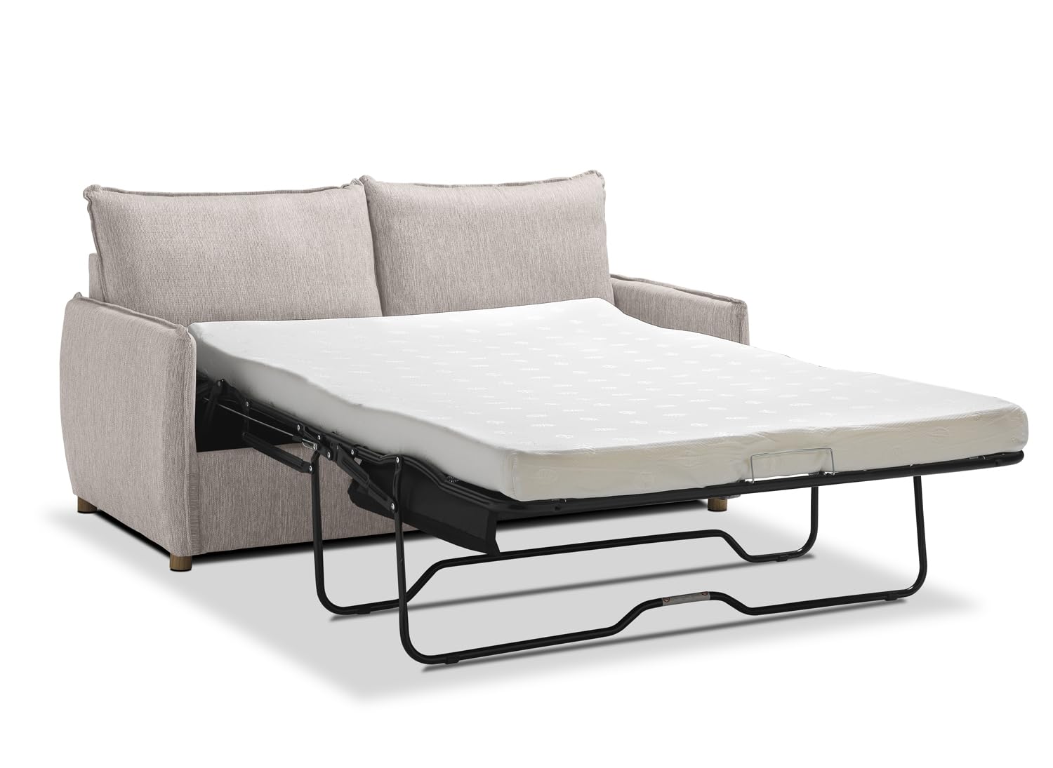 EVERGREENWEB - Divano Letto a 2 Posti con Materasso Memory 140x190, Sofà Soggiorno con Piedi in Legno Design Moderno, Struttura Rinforzata Pieghevole, Tessuto Beige Antimacchia, Cuscini Estraibili
