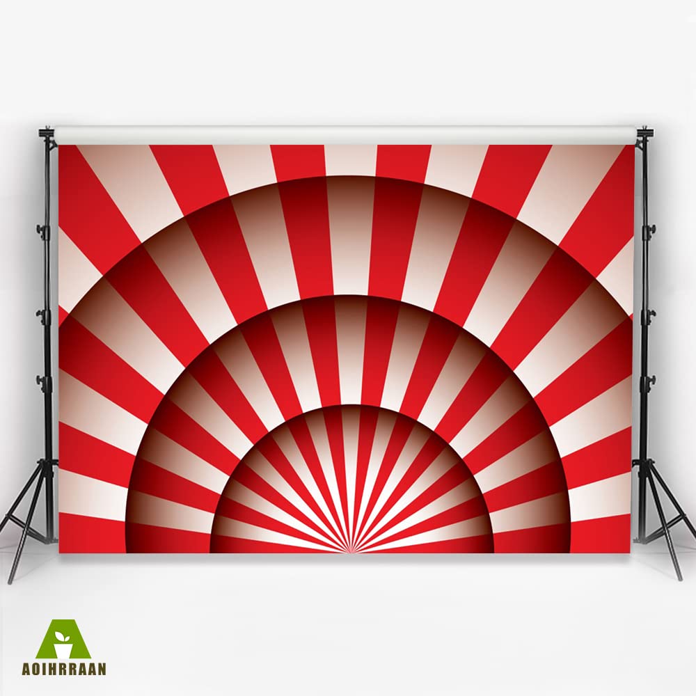 Aoihrraan 3x2m Circus Party Backdrop Red And White Stripes Big Top Circus Tent Photography Background Movie Theater Themed Party Hollywood Show Friend Kids Adults Portrait Photo Studio Props Vinyl - Image 3
