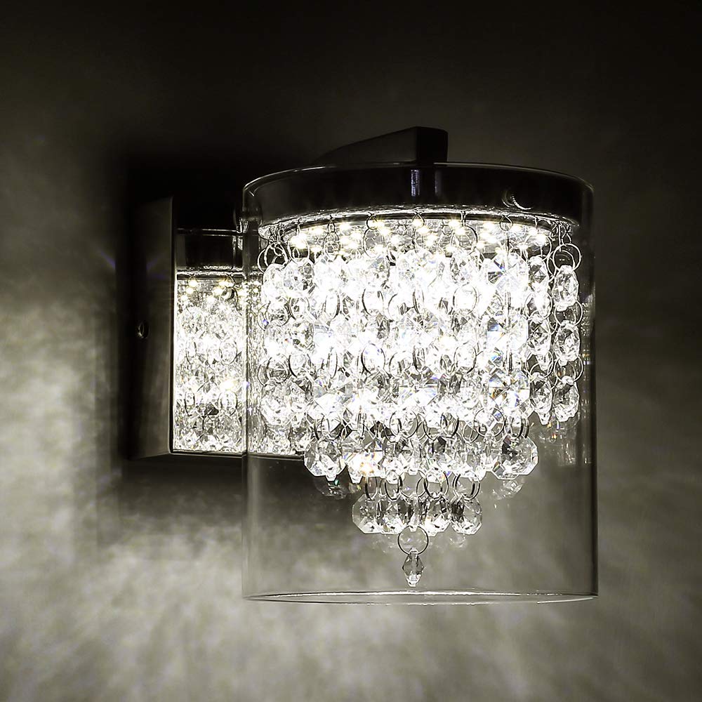 LED Wall Lights with Glass Shade Modern K9 Crystal Indoor Lighting Fixture for Living Room Bedroom Aisle Hotel 720lm 4000K Daylight White [Energy Class A++]