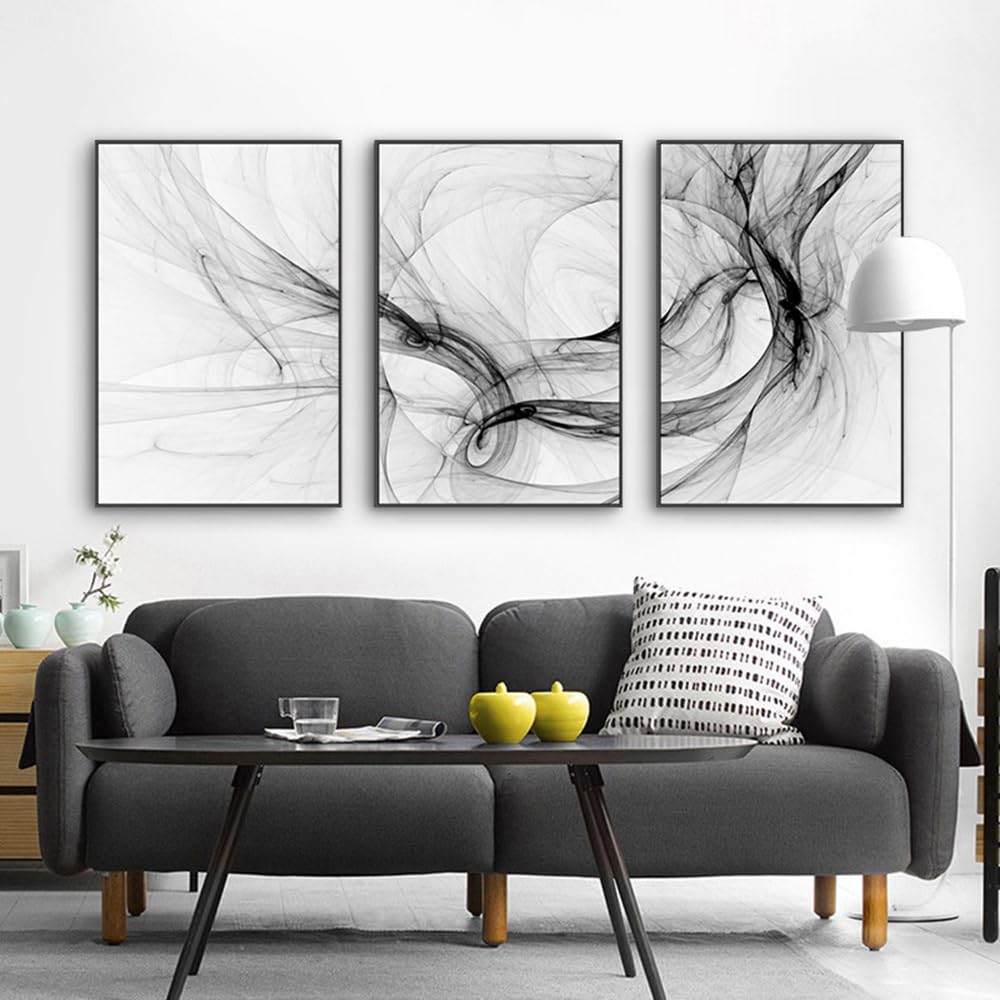 Abstrakt Poster Schwarz Weiß 50x70cm, Wohnzimmer Deko Wandbilder Line, Schwarz Weiß Kunst Wandkunst Leinwand, Geometrie Linie Bilder Ohne Rahmen (A,50x70cm x3)