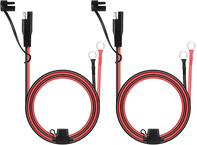 SAE Battery Connector 2 PCS 2 Pins Quick Disconnect SAE Cable SAE To O Ring Terminal Harness Power Supply For 12-24V Cars Motorbike Tractors