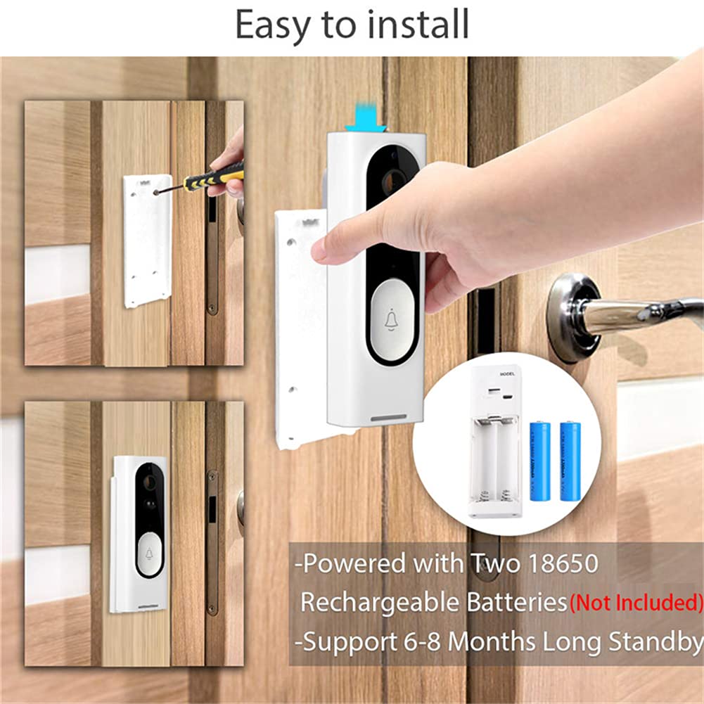 Amplio Ángulo Inteligente De Vídeo Timbre De La Puerta, Video Timbre Inalámbrico con El Carillón, Fácil Instalación, Estreno De Una Casa De Regalos, para iOS Y Android,Negro