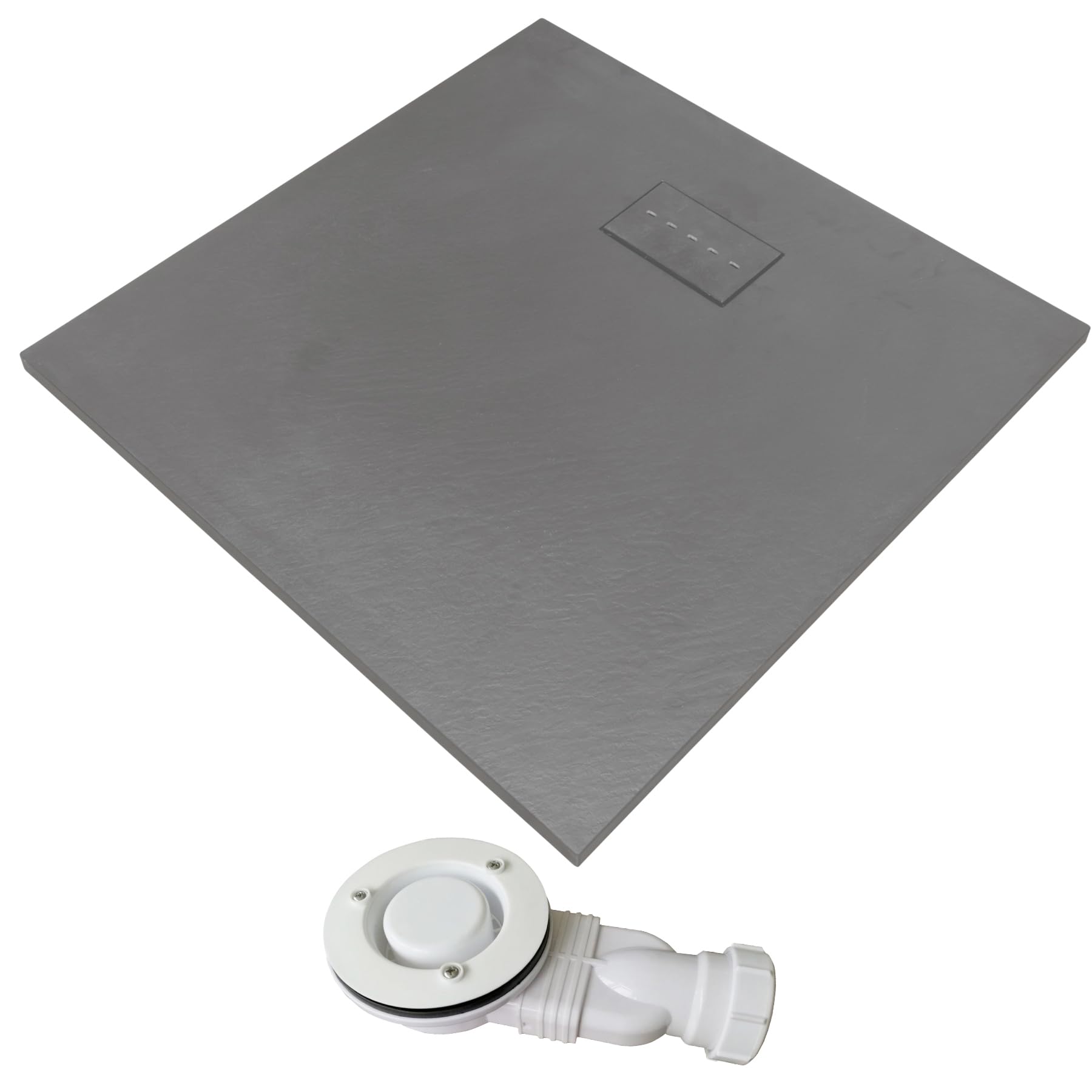 Thermopanel Grey Smc Dark Shower Trays Base Slate Stone Effect Textured Non Slip With Low Profile Waste And Smc Holes Cover - 1400 X 800Mm