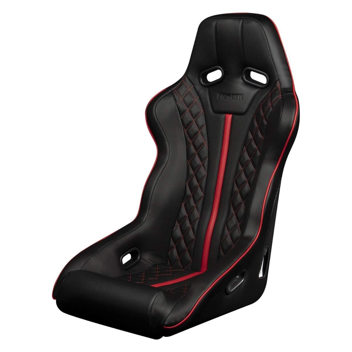 BRAUM - Black Leatherette FIA Approved Fixed Back FALCON X Series Diamond Edition Racing Seat with Red Stitching and Piping (BRR8-BDRP)