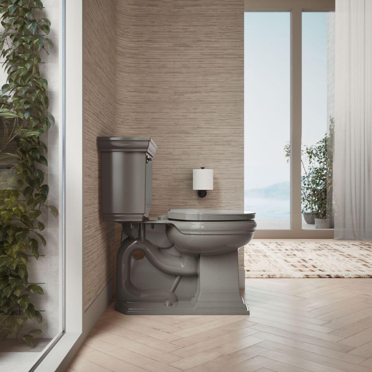 KOHLER K-26802-58 Impro ReadyLatch Quiet Close Round Toilet Seat, Soft Close Lid, Compatible with Round Toilets, Thunder Grey
