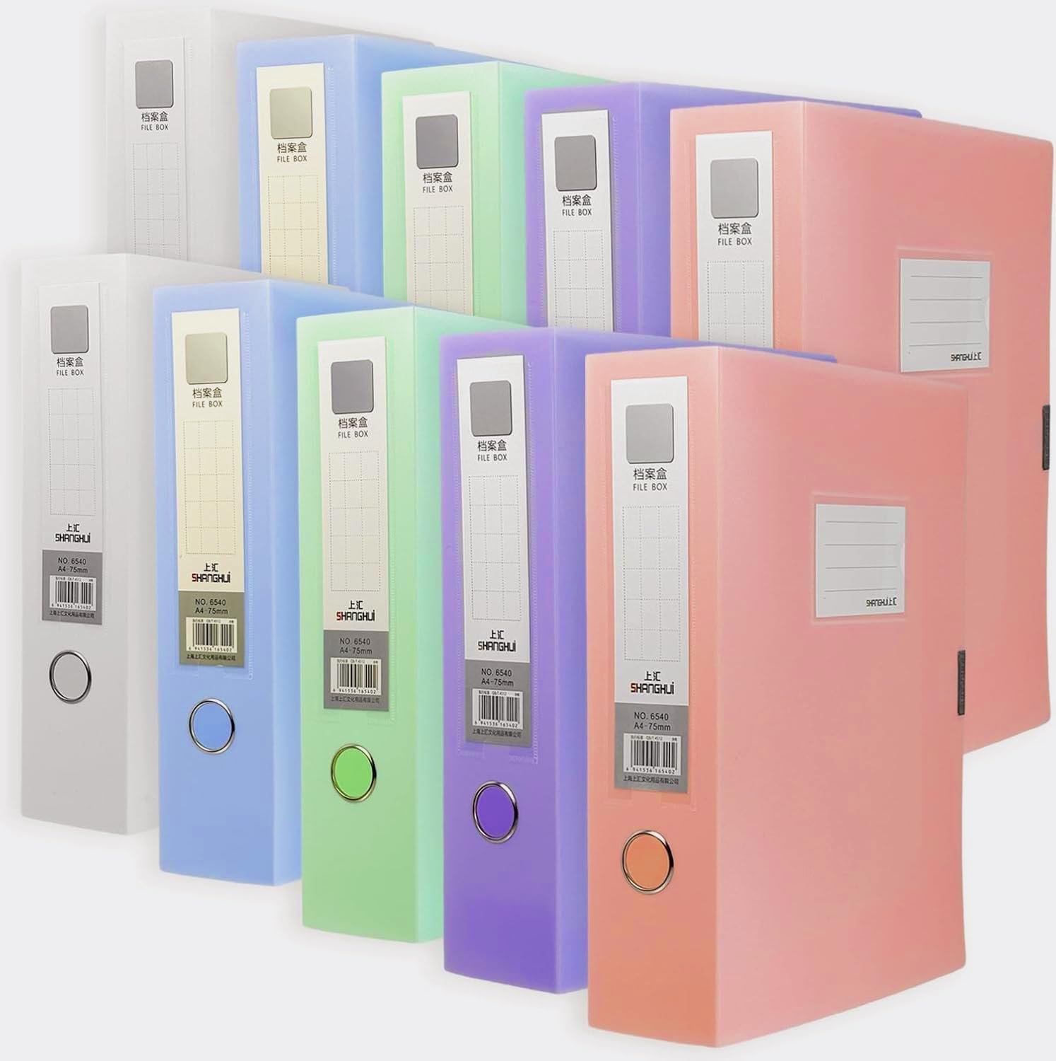 YUTRONE 10 Pack Box Files A4 Colored Plastic Box File Filing Boxes 75mm Spine, Extra Thick 5 Colours Foolscap Folders for Paperwork A4 Document Storage