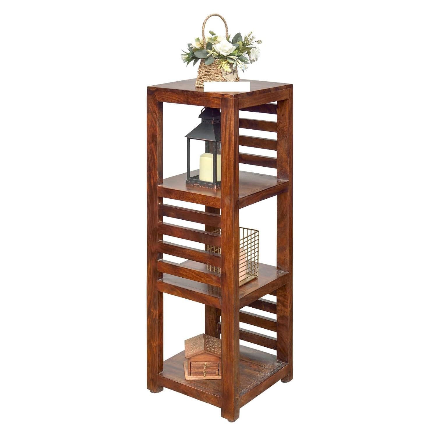 Solid Wood Open Book Shelf for Home | Wooden 3 Tier Book Shelves Storage for Living Room (Provincial Finish)-image-17
