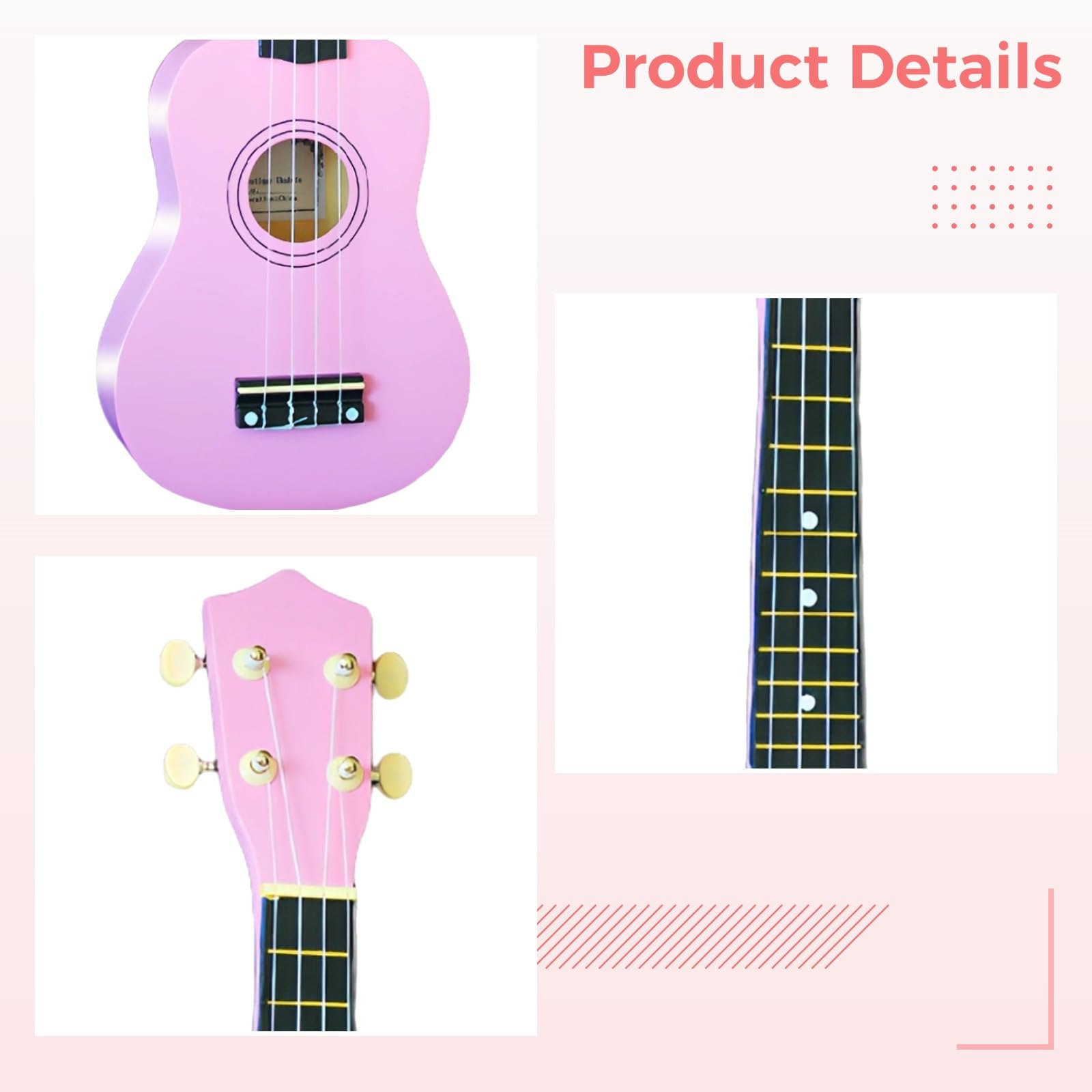 Generic Ukulele per principianti, 61 cm, in tiglio, con dorso arcuato, suono chiaro, comodo e portatile