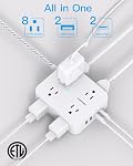 Barre de puissance du protecteur de surpression - 8 Sorties 4 USB Ports de recharge(2 USB C), bande de puissance avec 5Ft Cordon d'extension tressé, Plug plat, Bureau de montage mural USB C Station de recharge pour le bureau à domicile Collège Essentiels