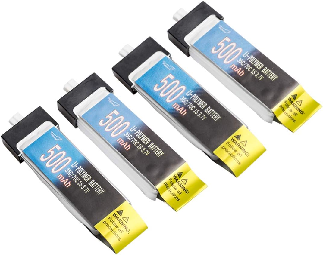 Wolfwhoop 4pcs 500mAh 3.7V 1S LiPo Batterys for Tiny Whoop JST-PH 2.0 PowerWhoop mCPX Connector for Inductrix FPV Plus Micro FPV Racing Drone etc