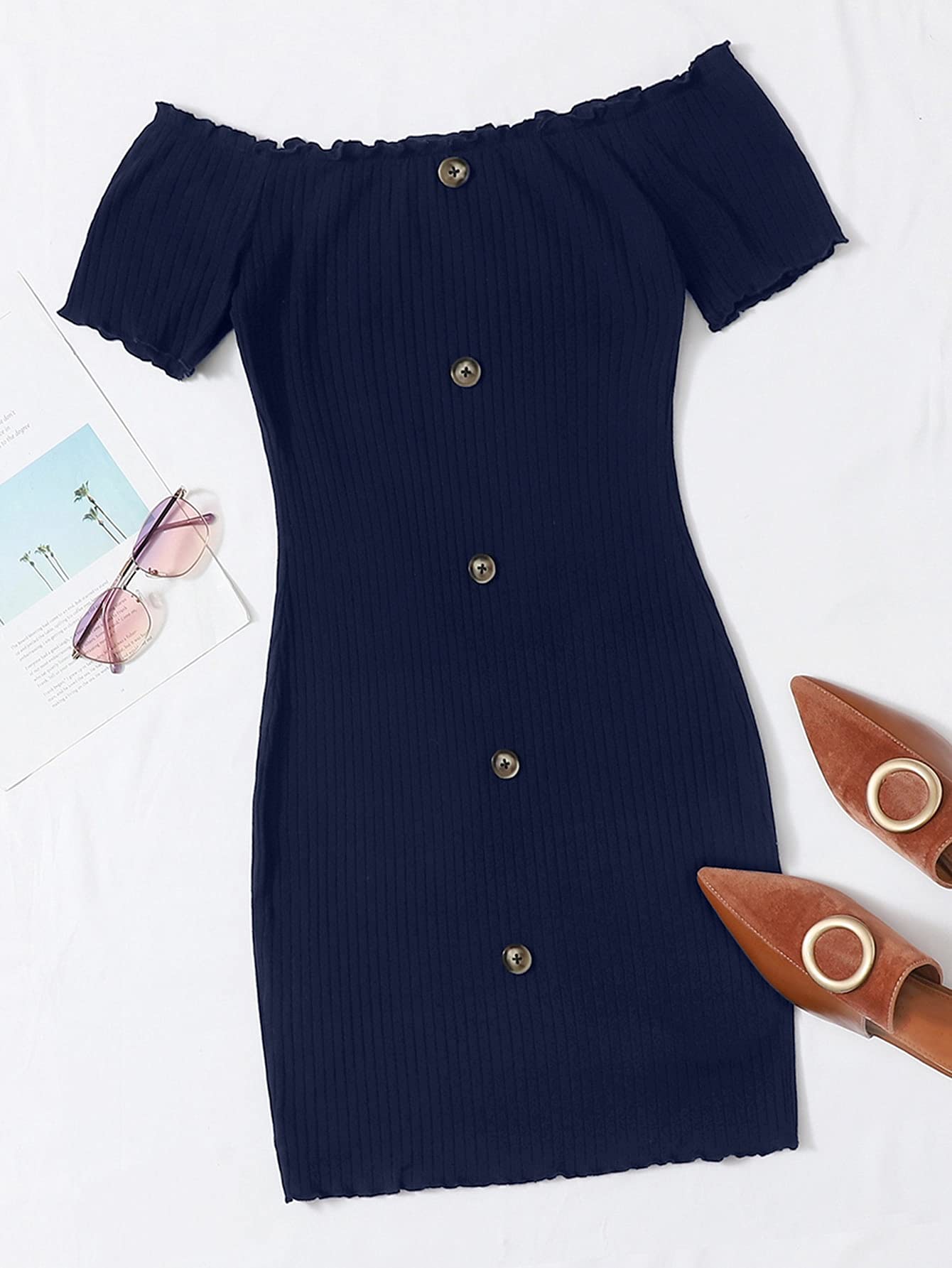 lettuce edge off the shoulder dress Amazon.com: Women's Dresses Off Shoulder Button Front Lettuce Edge Dress  Dress for Women (Color : Navy Blue, Size : Medium) : Clothing, Shoes &  Jewelry