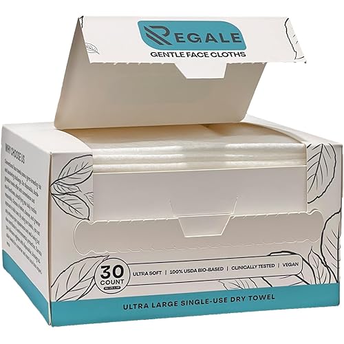 REGALE XL Face Cleansing Wipes, USDA Certified 100% Cotton & Biobased Face Cloths for Sensitive Skin Care, Daily Towels for Drying Clean Skin, Extra Thick Lint Free Towel 10×12 Inches Pack of 30 Count