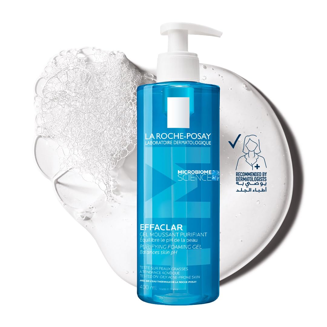 La Roche-Posay Effaclar Purifying Foaming Gel Cleanser 400ml Value Size – Daily Face Wash for Oily & Blemish-Prone Skin, Soap-Free, Removes Oil & Impurities Without Drying, Family & Long-Lasting