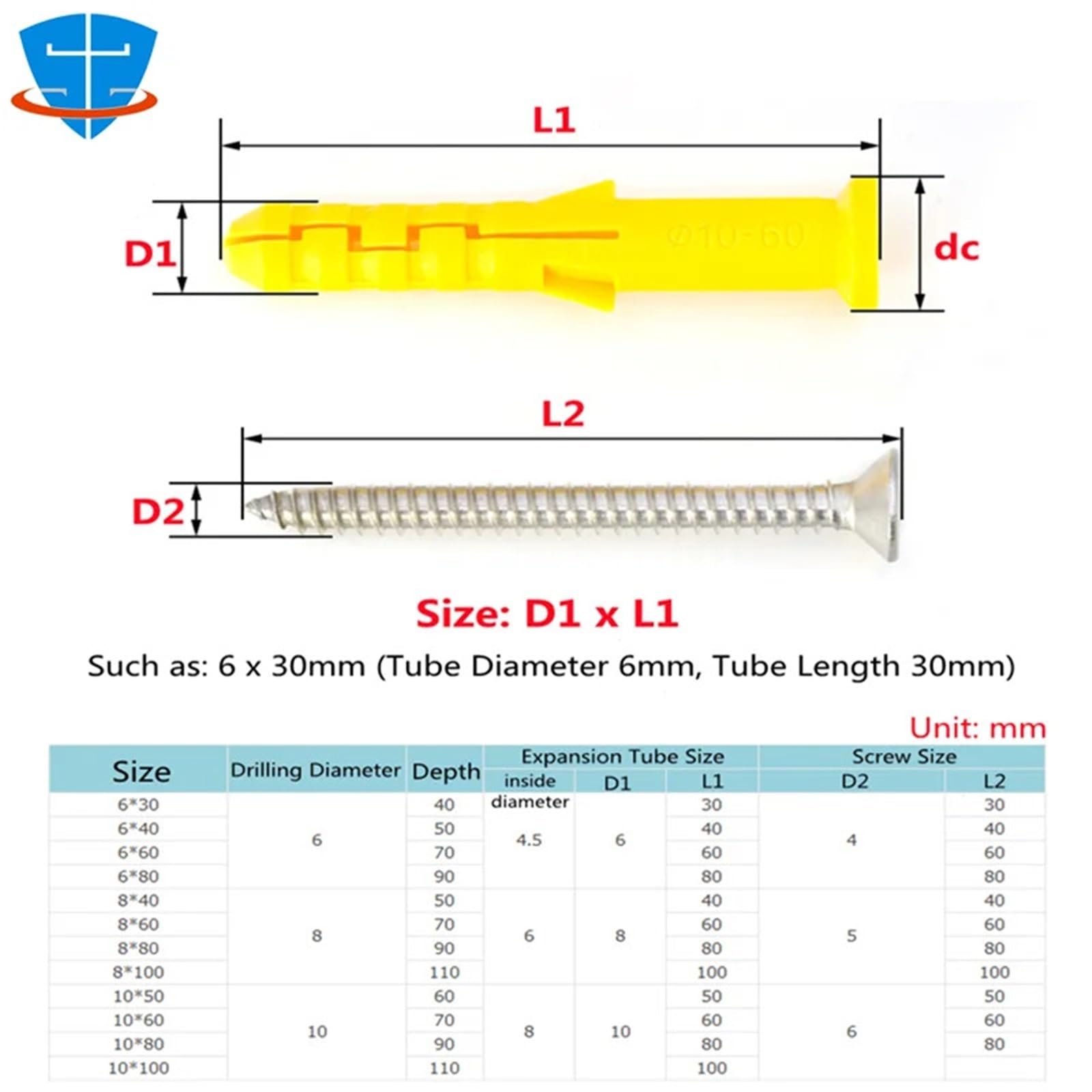 Anclajes de pared tubo tornillo metal ABS PE