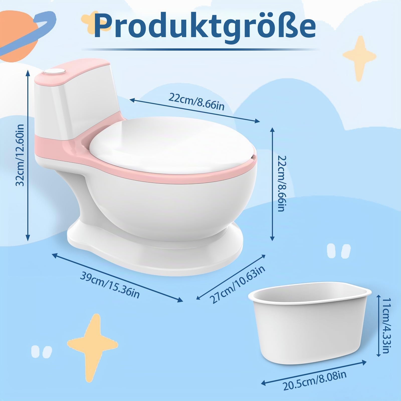 Töpfchen – Töpfchentraining, Toilettensitz, Reisetöpfchen für Kleinkinder, Toilettentöpfchen mit Reinigungsbürste, Feuchttücher-Aufbewahrung und Spritzschutz, tragbares simuliertes Toilettentöpfchen