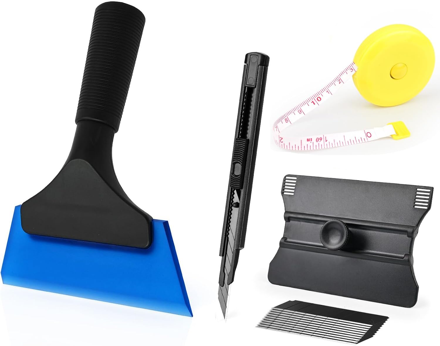 EHDIS Window Tinting Tool Kit – Window Tint Squeegee with Blade Guide Slots for Precise Distance Cuts,Window Film Cutter, Measuring Tape,5-INCH Small Rubber Squeegee for Car Wrap, PPF Installation