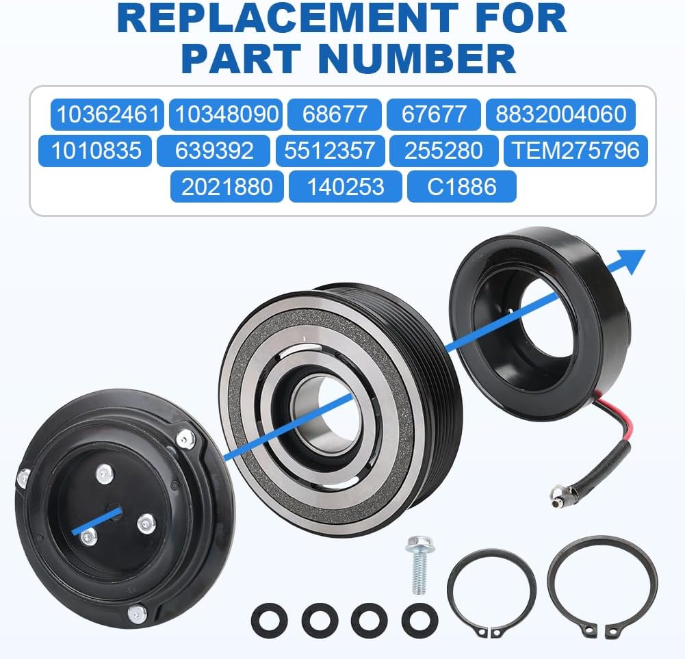 JDMON AC Compressor Clutch Assembly Repair Kit Compatible with Toyota Tacoma 2.7L 4.0L 2005 2006 2007 2008 2009 2010 2011 2012 2013 2014 2015 Replace 8832004060, 10348090, 10362461, 67677, 68677