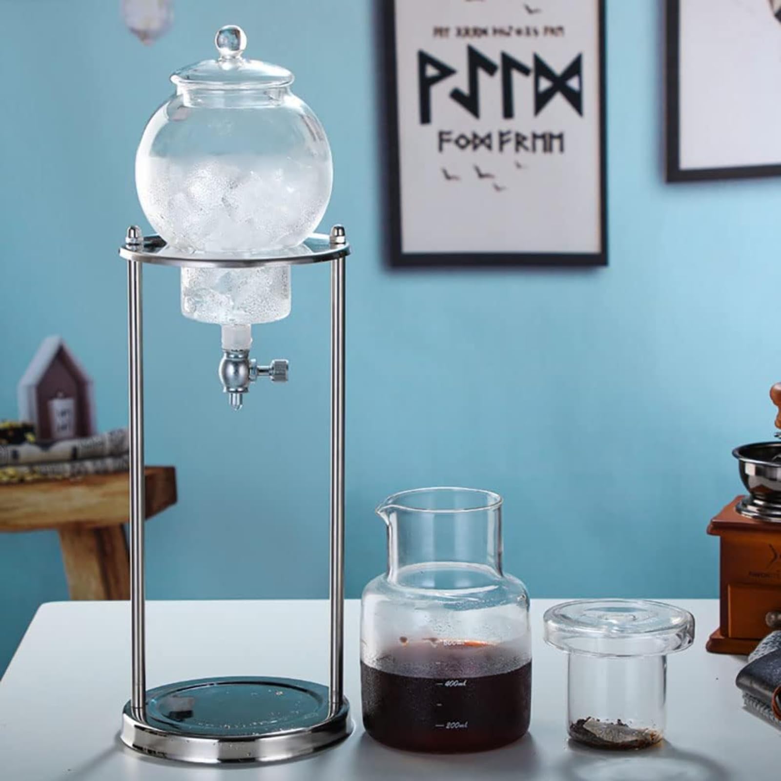 Cold Brew Ice Drop Coffee Pot Ręczne naczynia do parzenia z precyzyjną kontrolą przepływu warstwowa filtracja zestaw ociekowy ze szkła borokrzemowego