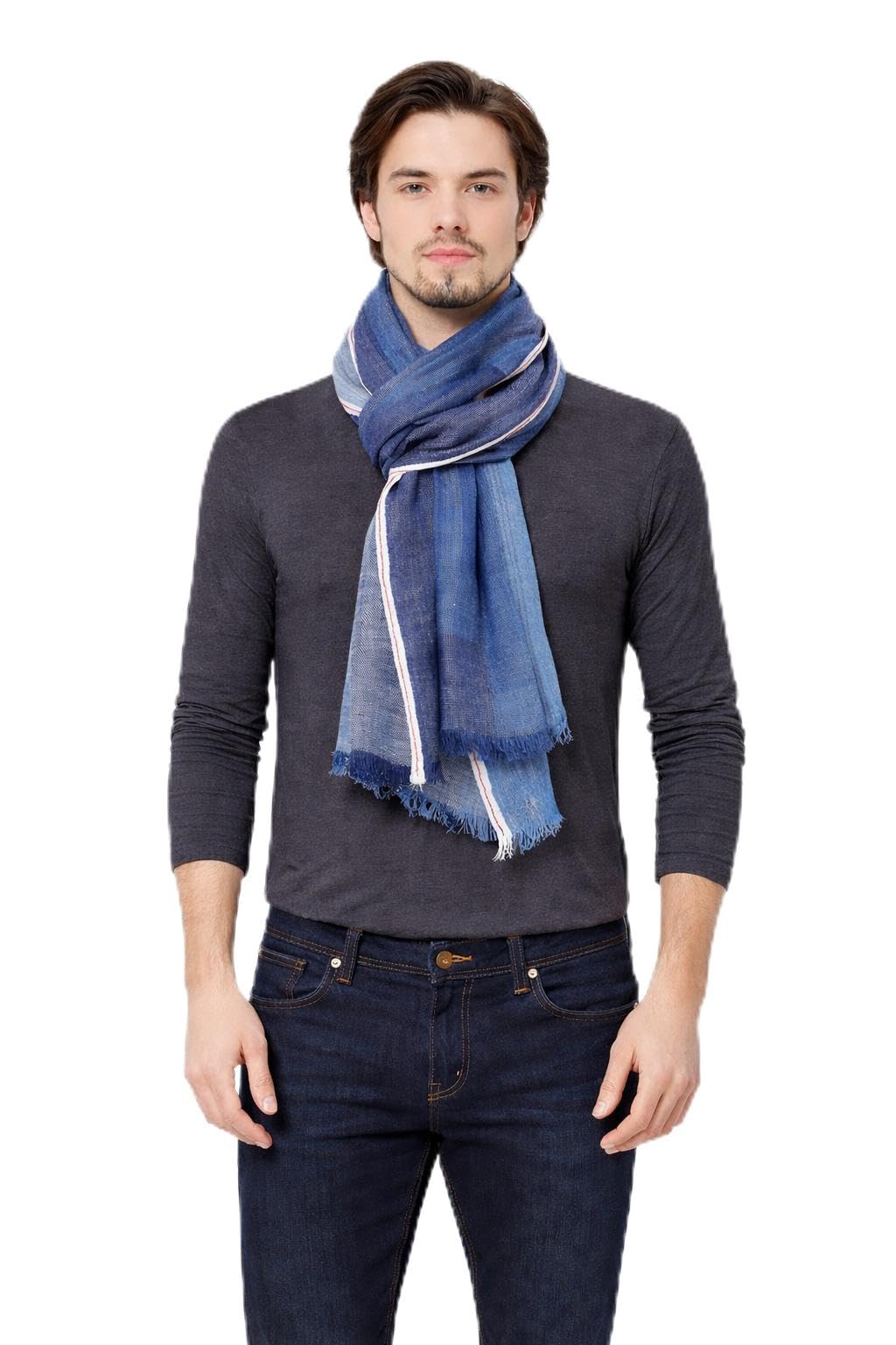 Nyara Atelier Men's Blue Ombre Scarf Cotton Blend-image-40