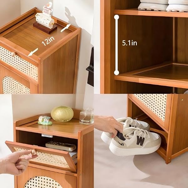 Slim Bamboo Shoe Storage Cabinet with Door, Vertical Freestanding Narrow Entryway Corner Organizer by Generic - Used condition - Image 4