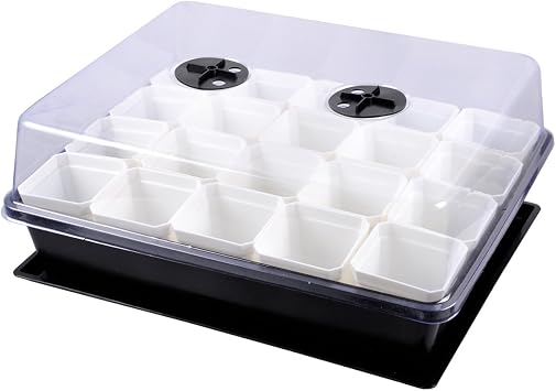 eZAKKA 37x30cm Seed Starter Tray Seedling Starter Kit Planting Propagation Trays Germination Kit Humidity Dome with 20 Pieces Square Seed Starter Pots White Pots
