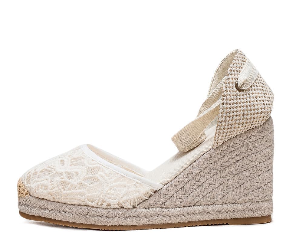 Image of Womens Espadrille Wedge Sandals Closed Toe Platform Lace Up Ankle Strap Slingback Summer Dress Shoes