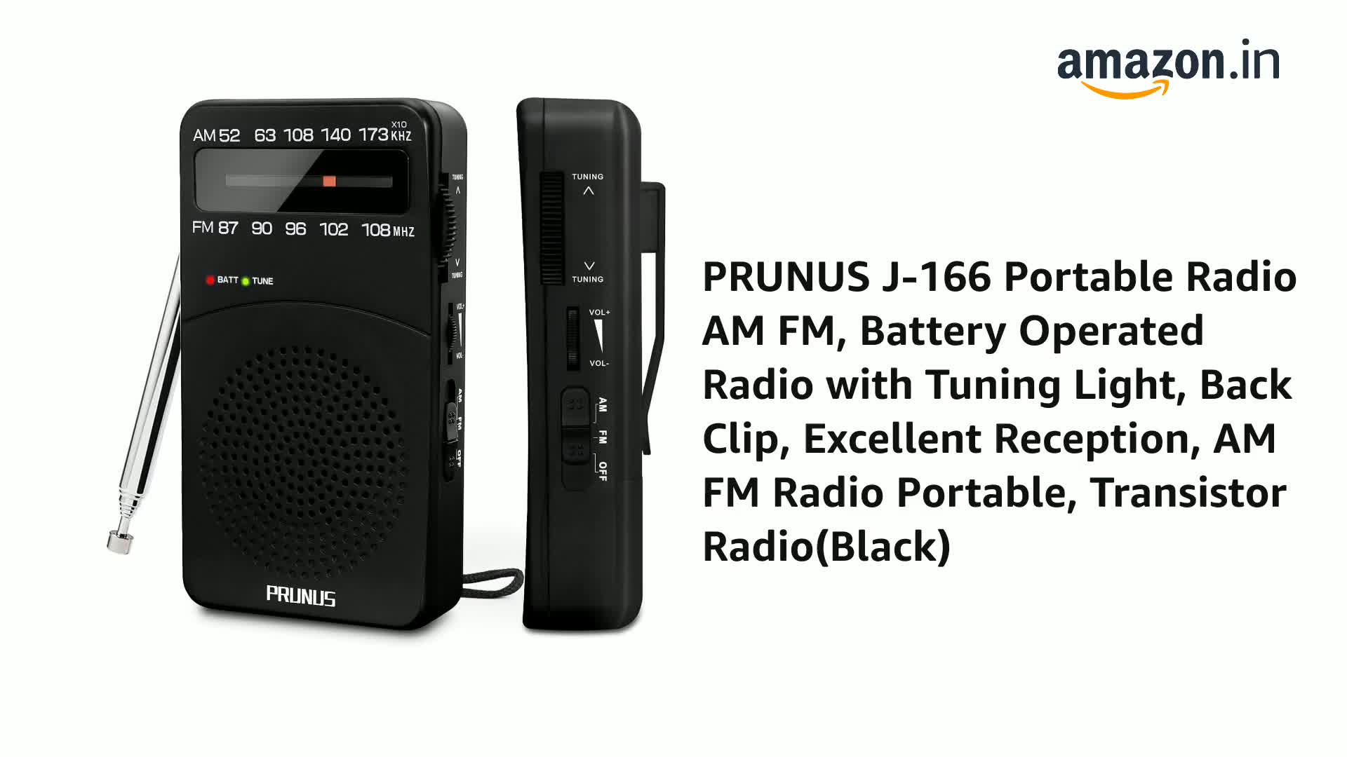 PRUNUS J-166 Pocket Portable Mini Radio FM/AM Digital Tuning Radio Receiver FM87-108MHz MP3 Music Player Radios For AA Batteries - View #5