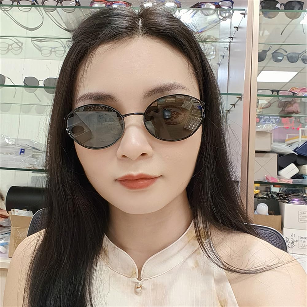 Occhiali da Sole ovali con Montatura in Metallo retrò per Donna Uomo Guida tonalità Maschili Lenti Piccoli Occhiali da Sole UV400
