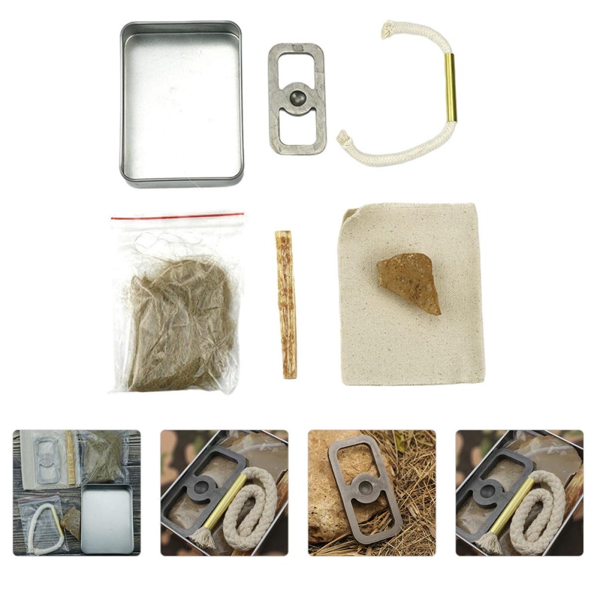Healeved Kit para Hacer Fuego con Cuerda de Algodón, 1 Juego de Metal para Cocina y Camping, Accesorio de Supervivencia al Aire Libre