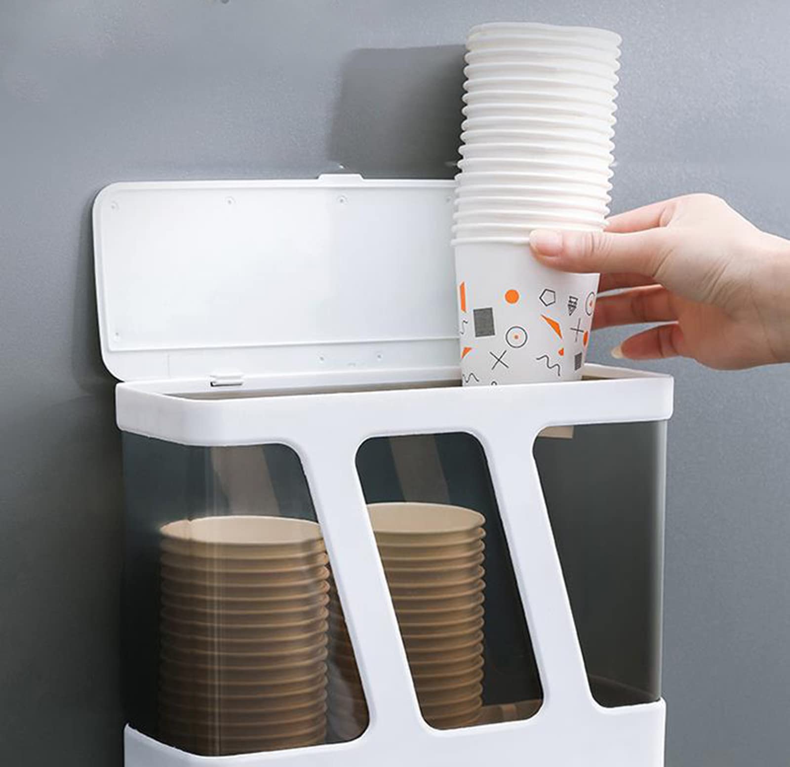 Dispensador de tazas, soporte de pared para vasos de papel desechables, diseño a prueba de polvo para el hogar, la oficina y el gimnasio