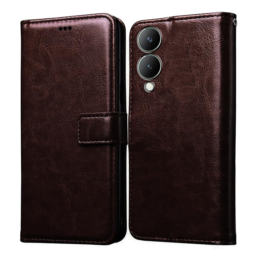Amazon Brand- Solimo Flip Leather Mobile Cover (Soft & Flexible Back case) for Vivo Y17s 4G / Y28 5G (Coffee) (B0CM6PMLFK) Amazon Price History, Amazon Price Tracker