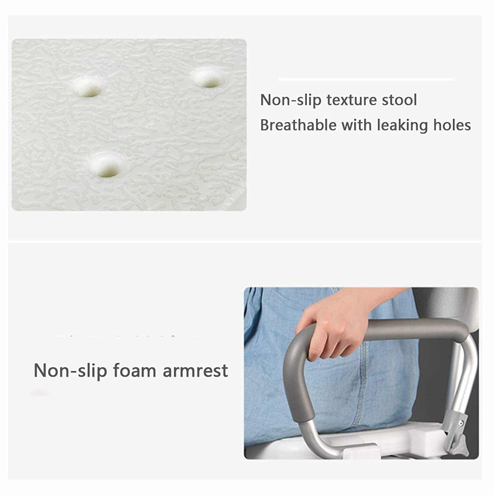 Silla De Baño para Ancianos,Taburete De Ducha Ajustable con Respaldo, Reposabrazos Reversible Tipo Banco De Baño Tipo U, Pies De Ventosa Antideslizantes，para Minusválidos