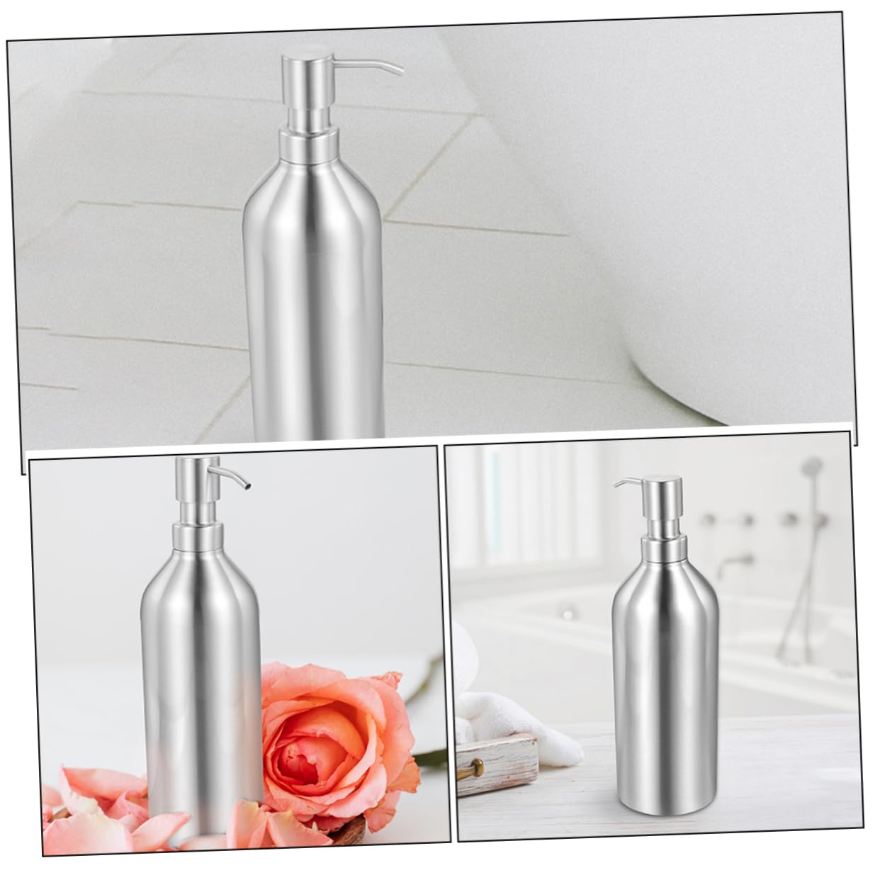 Dispensador de Jabón de Acero Inoxidable 700ml, 2 Piezas | Botella Rellenable para Líquido, Acabado Plata, Diseño Decorativo, Fácil de Presionar y Usar en Baño o Cocina
