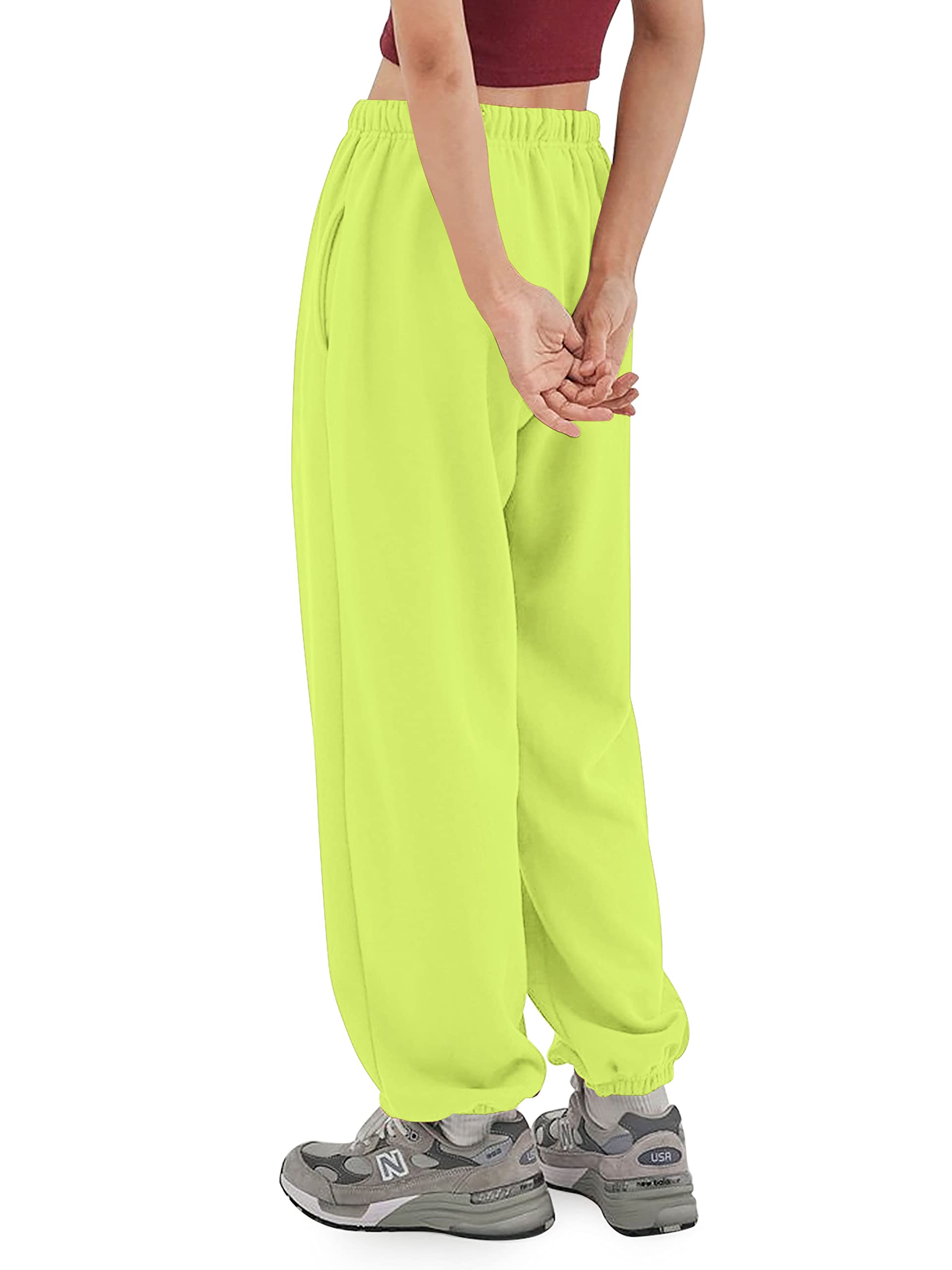 Hat and Beyond Womens Oversized Fit Sweatpants with Pockets Comfy Lightweight Soft Active Lounge (3X-Large, Neon Lime)