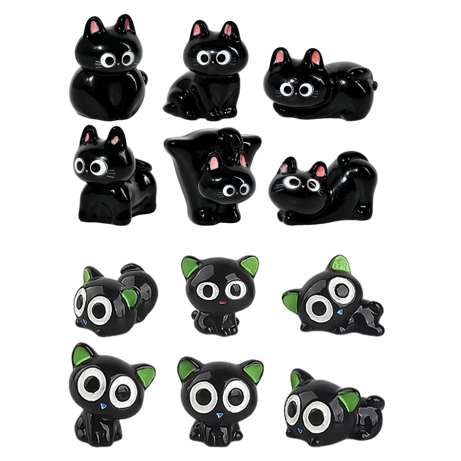 Ubsiuh Black 12 Pieces Of Resin Little Cat Ornaments, Cartoon Desktop Decorations, Cute Car Decorations, Gifts For Pet Lovers.