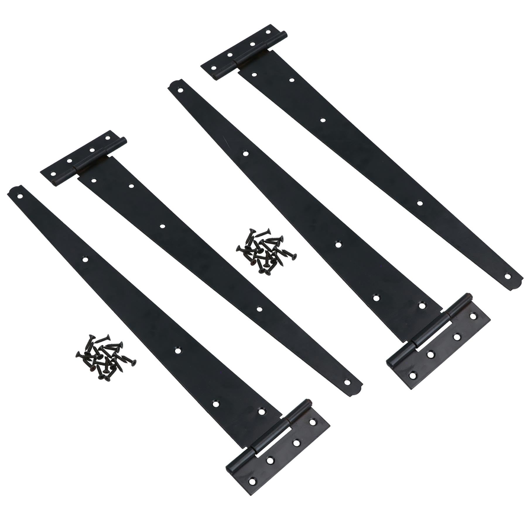 18in / 450mm Heavy Duty T Tee Hinges for Shed + Garden Gates Black Finish 4pc