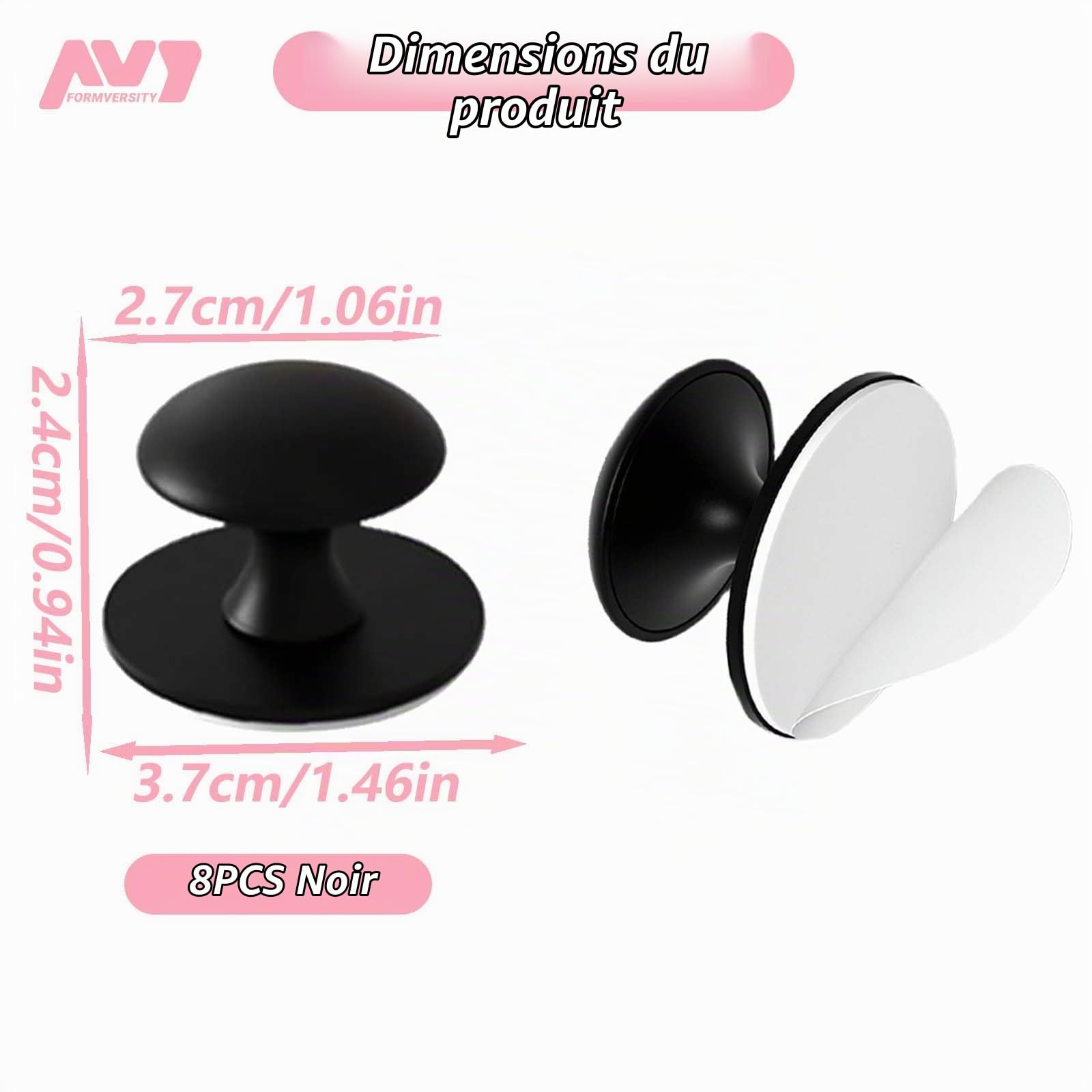 8 Pièces Rond Autocollante Boutons d'Armoire, Noir Poignée de Meuble Poignée pour Tiroir Sans Percage, Rond Bouton de Meubles autocollante Poignet de Tiroir Autocollante