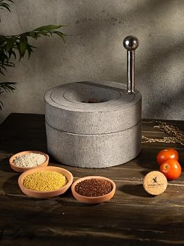 Village Decor Handmade Traditional Stone Millstone/Grinder/Endhirm|Mortar and Pestle Dia- 9 Inch