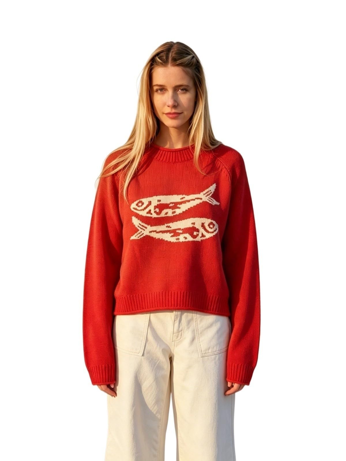 Genérico Jersey Oversize Mujer con Estampado de Peces,Casual para Otoño