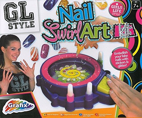 Grafix Kit Nail Art pour Filles avec 4 peintures et 3 Paillettes Multicolore